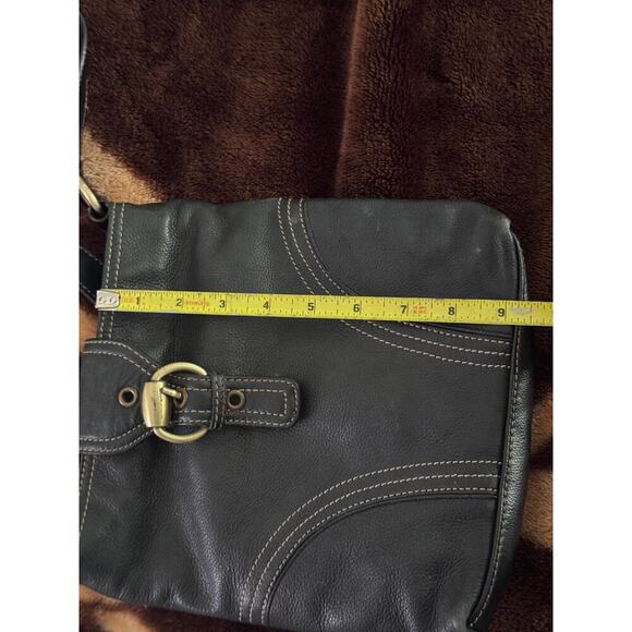 Vintage Genuine Leather Black Crossbody Shoulder Bag with Brass style Buckle - Picture 6 of 9